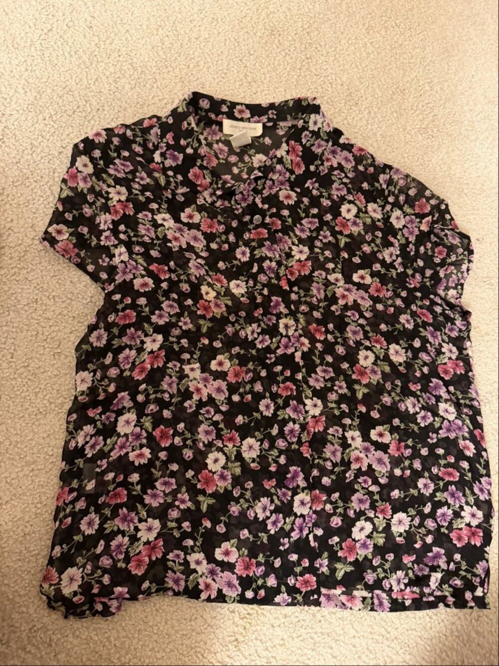 Vintage Jones New York Sport Silk Shirt – Size 12 Fits Like M – Sheer Floral But